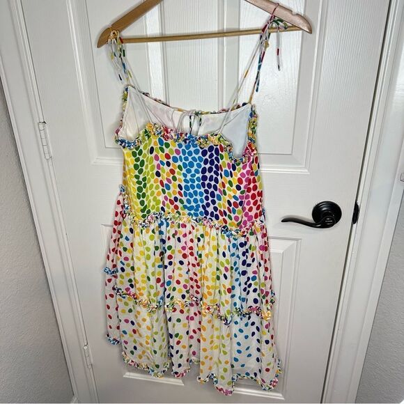 All Things Mochi Blessica White Multicolor Polka Dot Ruffle Tiered Mini Dress M - Picture 4 of 8